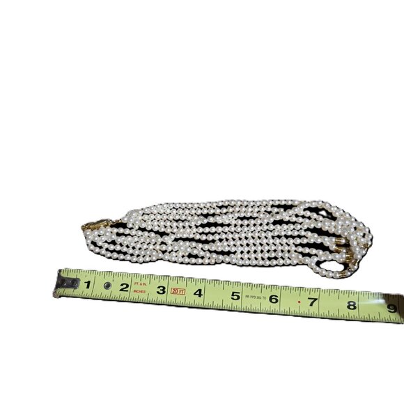 Multi-Strand Pearl Necklace With Gold & Rhinestone Spacers 18" - Picture 4 of 4